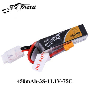 Ace Tattu Lipo Battery 7.4v 7.6v 450mAh 1s 2s 3s 4s 75C 95C with XT30 Plug Long size RC Batteries for 120 Size FPV Drone Frame