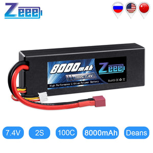 Zeee 2S Lipo Battery 7.4V 100C 8000mAh Hardcase RC Battery Charger Deans Plug for RC Car Truck Boat Helicopter FPV RACING