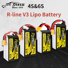 Load image into Gallery viewer, TATTU R-Line Version 3.0 V3  4S 6S 1300/1550/1800/2000mAh 120C 14.8V Lipo Battery with XT60 Plug for FPV Racing Drone Quadcopter